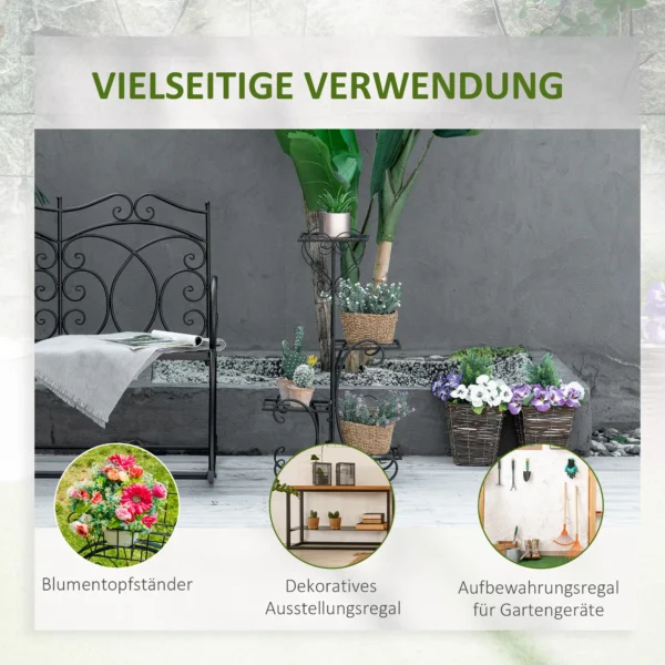 Metalen bloemenrek 4 niveaus plantenrek voor tuin balkon bloementrap zwart 45x24,5x80cm decoratief & stabiel 7