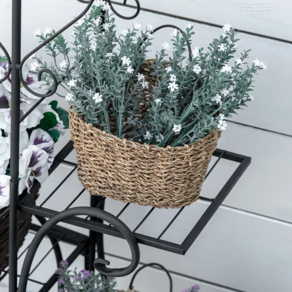Metalen bloemenrek 4 niveaus plantenrek voor tuin balkon bloementrap zwart 45x24,5x80cm decoratief & stabiel 8