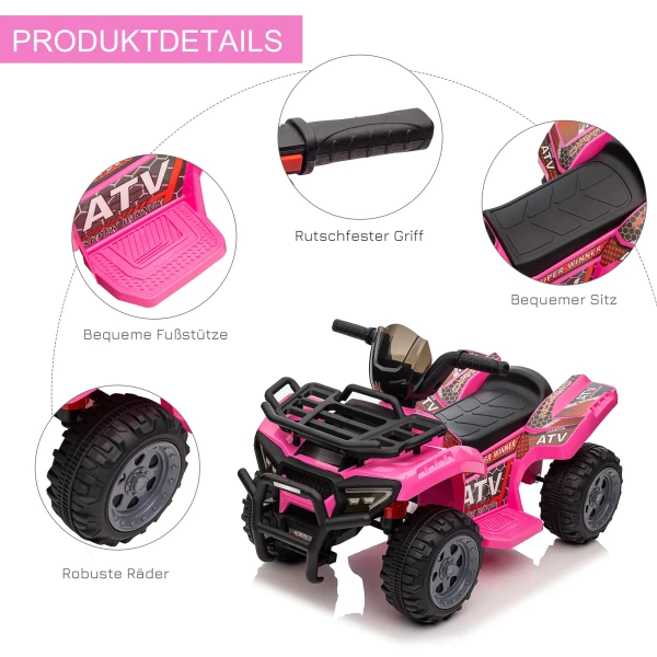 Mini elektrische quad voor kinderen 18 36 maanden, elektrische atv met led koplamp, metaal & pp kunststof, roze, veilig rijplezier voor kleine avonturiers 6
