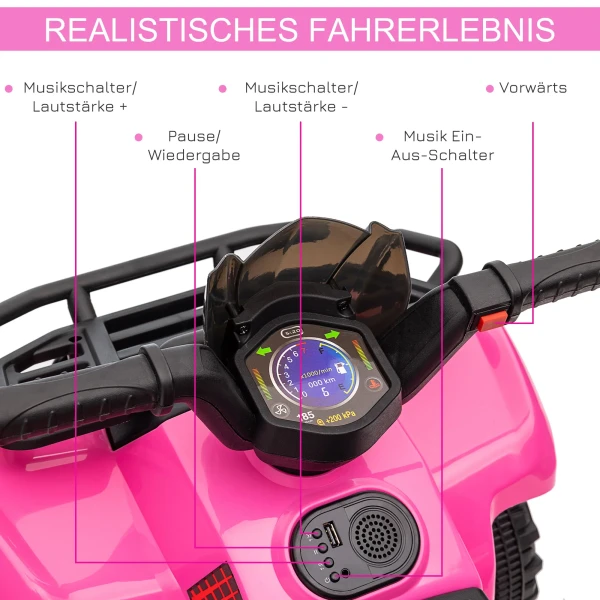 Mini elektrische quad voor kinderen 18 36 maanden, elektrische atv met led koplamp, metaal & pp kunststof, roze, veilig rijplezier voor kleine avonturiers 7