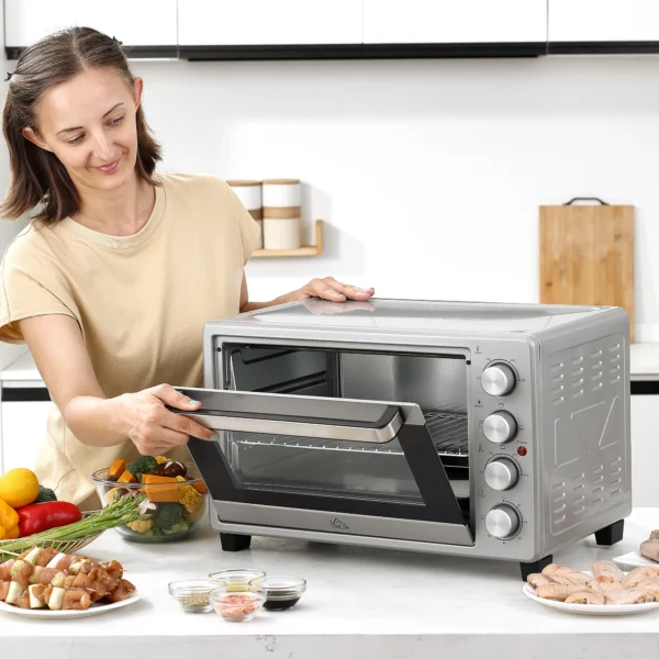 Minibackoven 32l, 1600w, elektrische oven met slakkenvanger, roestvrij staal & glas, zilver, 52,2x38,1x33,5cm 2