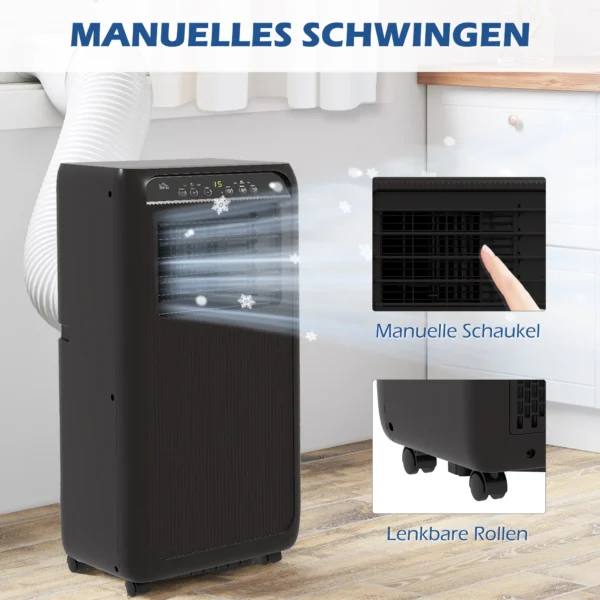 Mobiele airconditioning 3in1 koeling ventilatie ontvochtiging 9000btu led afstandsbediening timer zwart 9