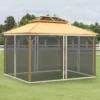 Muggennet voor 3x4 paviljoen, 4 zijpanelen, vliegennet met rits, insectenbescherming van nylon mesh, zwart 2