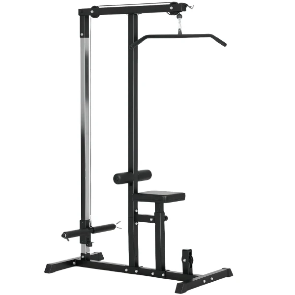 Multifunctioneel fitnessstation met verstelbare zitting & katrol, staal, zwart, 107x120x190cm 1