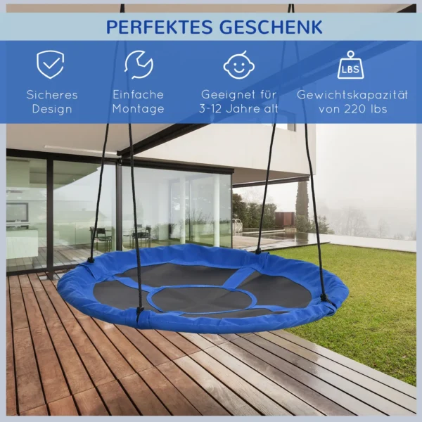 Ø110cm nestschommel outdoor, tot 150 kg, verstelbare kinderschommel, staal, blauw 5