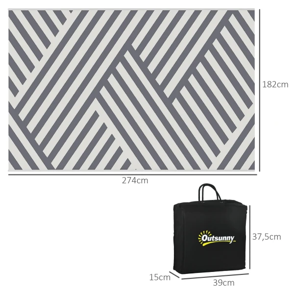 Omkeerbaar outdoor tapijt tuin tapijt met draagtas 182x274cm ideaal voor camping balkon lichtgrijs crème 4