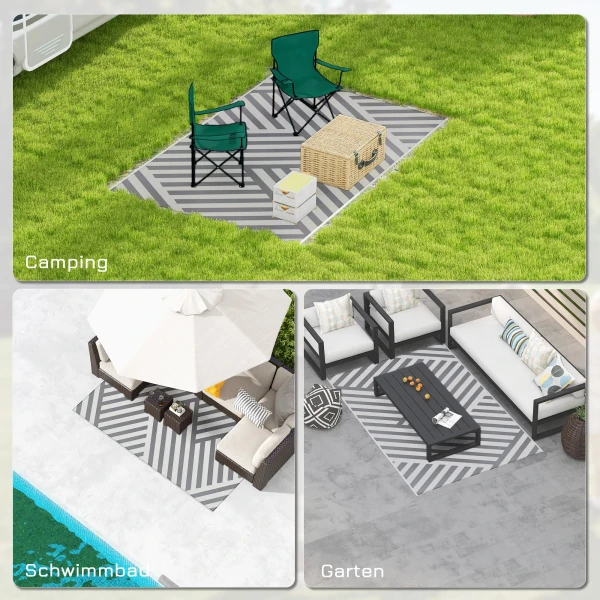 Omkeerbaar outdoor tapijt tuin tapijt met draagtas 182x274cm ideaal voor camping balkon lichtgrijs crème 6