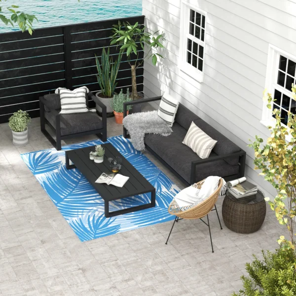 Omkeerbaar tapijt 182x274cm met draagtas, blauw kunststof tuin tapijt voor kamperen & terras 2