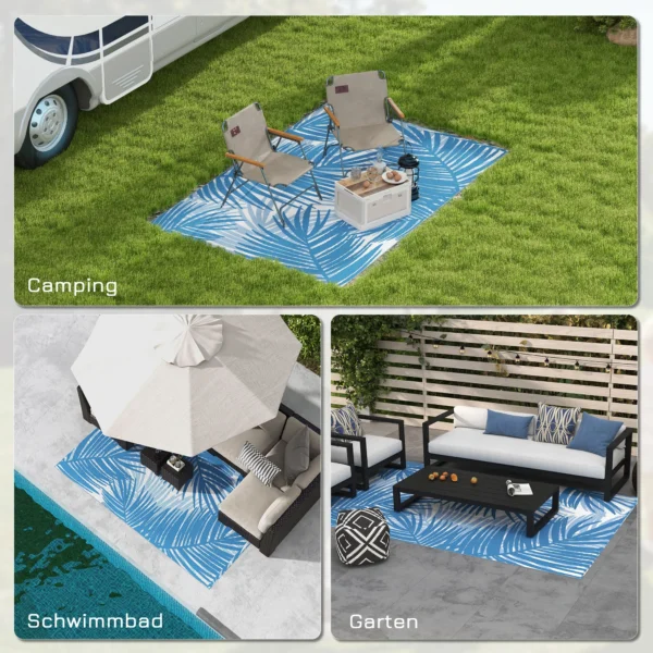 Omkeerbaar tapijt 182x274cm met draagtas, blauw kunststof tuin tapijt voor kamperen & terras 6