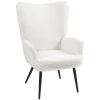 Oorfauteuil, gestoffeerde relaxstoel met armleuning, metalen poten, loungestoel voor woonkamer, slaapkamer, crèmewit 1