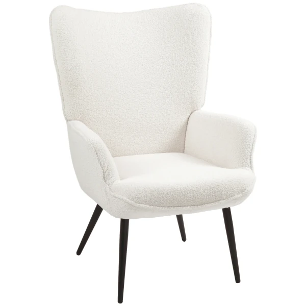 Oorfauteuil, gestoffeerde relaxstoel met armleuning, metalen poten, loungestoel voor woonkamer, slaapkamer, crèmewit 1