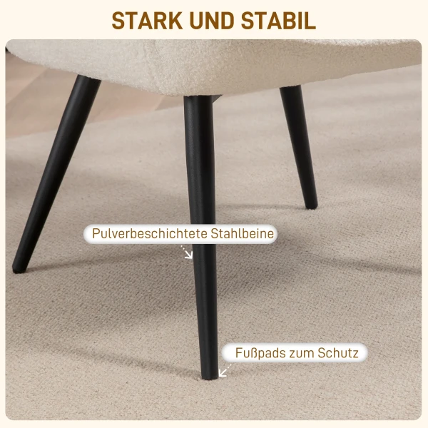 Oorfauteuil, gestoffeerde relaxstoel met armleuning, metalen poten, loungestoel voor woonkamer, slaapkamer, crèmewit 6