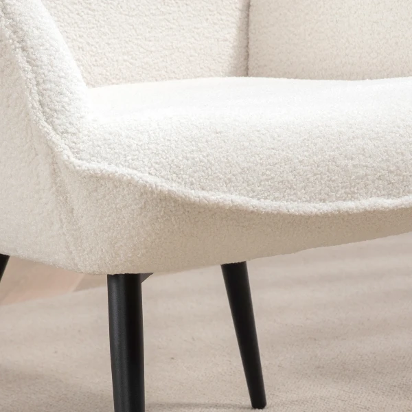 Oorfauteuil, gestoffeerde relaxstoel met armleuning, metalen poten, loungestoel voor woonkamer, slaapkamer, crèmewit 9