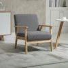 Oorfauteuil, loungestoel met armleuningen, eetkamerstoel, relaxstoel in linnenlook, gestoffeerde stoel, grijs, 64 x 70 x 72 cm 2
