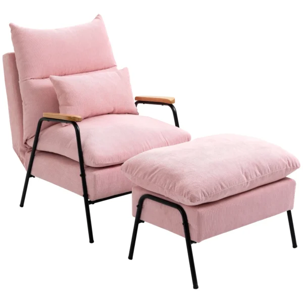 Oorfauteuil met voetenbank en kantelbare rugleuning relaxstoel, tv stoel, gestoffeerde stoel, roze, 68x91,5x88cm 1