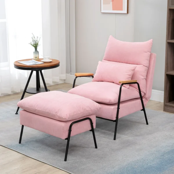 Oorfauteuil met voetenbank en kantelbare rugleuning relaxstoel, tv stoel, gestoffeerde stoel, roze, 68x91,5x88cm 2