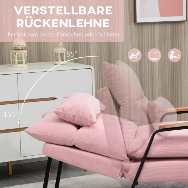 Oorfauteuil met voetenbank en kantelbare rugleuning relaxstoel, tv stoel, gestoffeerde stoel, roze, 68x91,5x88cm 5
