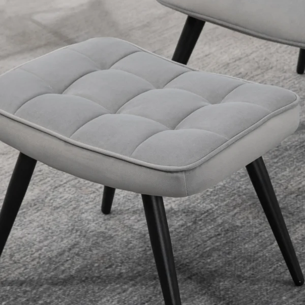 Oorfauteuil met voetenbank, loungestoel relaxstoel gestoffeerde stoel fluweelachtige tv stoel eetkamerstoel tot 120 kg lichtgrijs 10