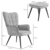 Oorfauteuil met voetenbank, loungestoel relaxstoel gestoffeerde stoel fluweelachtige tv stoel eetkamerstoel tot 120 kg lichtgrijs 4