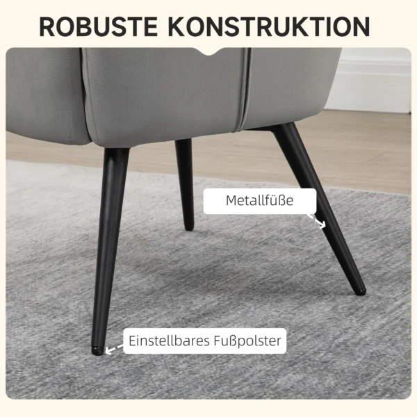 Oorfauteuil met voetenbank, loungestoel relaxstoel gestoffeerde stoel fluweelachtige tv stoel eetkamerstoel tot 120 kg lichtgrijs 6