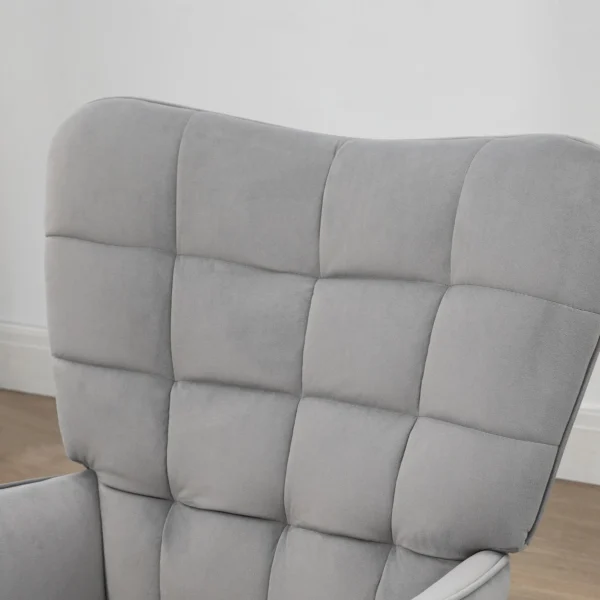 Oorfauteuil met voetenbank, loungestoel relaxstoel gestoffeerde stoel fluweelachtige tv stoel eetkamerstoel tot 120 kg lichtgrijs 7