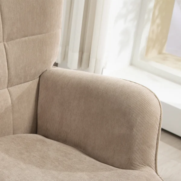 Oorfauteuil met voetenbank, relaxfauteuil, gestoffeerde fauteuil in corduroy look, loungestoel, armstoel met houten poten, tv stoel voor woonkamer, bruin 10