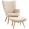 Oorfauteuil met voetenbank relaxfauteuil gestoffeerde stoel corduroy look loungestoel armstoel houten poten tv stoel beige voor woonkamer 1