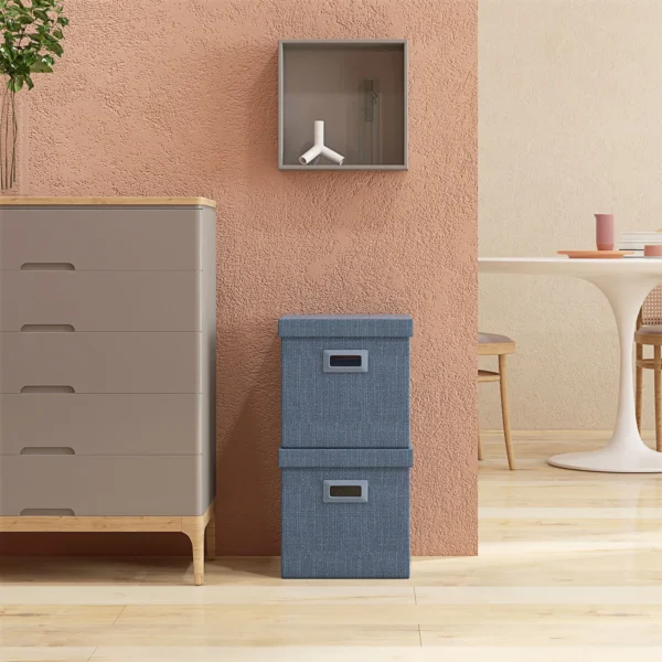 Opbergdoos 2 delige set stapelbare opbergkubussen, opvouwbare opbergkist voor woonkamer, slaapkamer, 30 x 30 x 29 cm, blauw 2