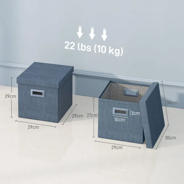 Opbergdoos 3 delige set stapelbare opbergkubussen, opvouwbare opbergkist voor woonkamer, slaapkamer, 30 x 30 x 29 cm, blauw 4
