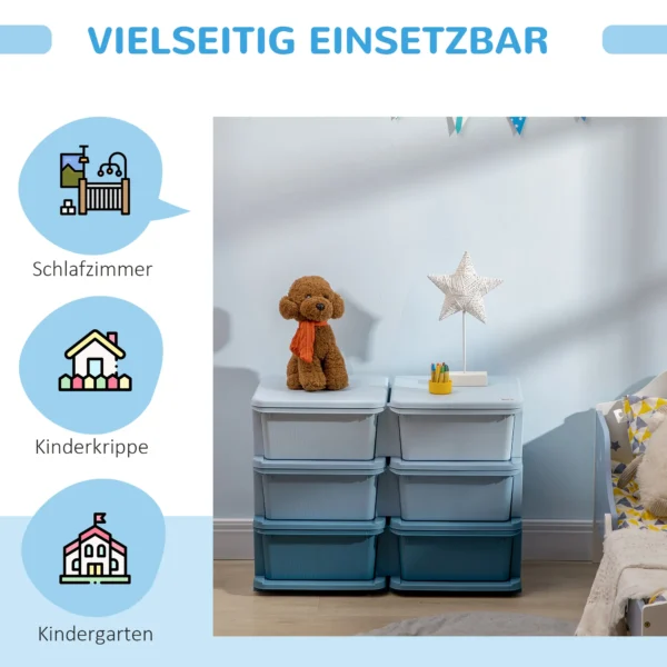 Opbergdoos kunststof, 6 lades, speelgoed organizer, commode kinderkamer, blauw 6