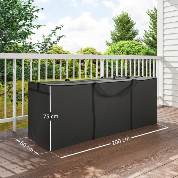 Opbergtas voor tuinkussens, kussentas, beschermhoes met draaghandvat rits, waterdicht uv bestendig 600d oxford, voor kussenovertrekken kerstbomen 200x60x75 cm, zwart 4