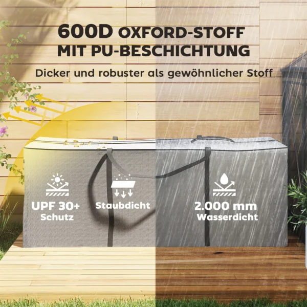 Opbergtas voor tuinkussens, kussentas, beschermhoes met draaghandvat rits, waterdicht uv bestendig 600d oxford, voor kussens kerstbomen 200x60x75 cm lichtgrijs 5