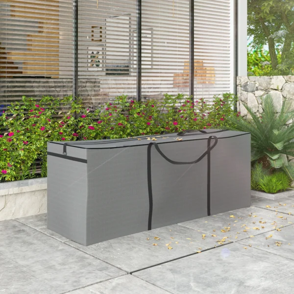 Opbergtas voor tuinkussens, kussentas, beschermhoes met draaghandvat rits, waterdicht uv bestendig 600d oxford, voor kussens kerstbomen 200x60x75 cm lichtgrijs 9