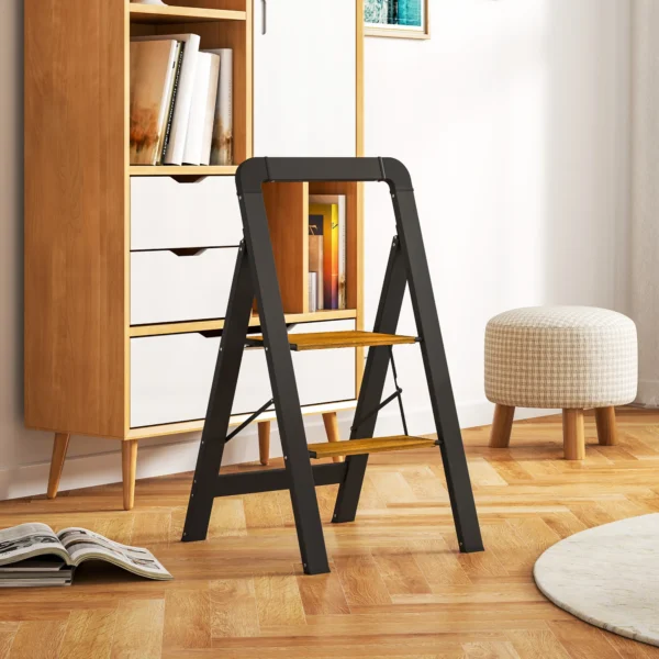 Opstapje vouwtrap met 2 treden staande ladder met handvat, antislip platform tot 150 kg draagvermogen aluminium zwart 44,5 x 48 x 86,3 cm 2