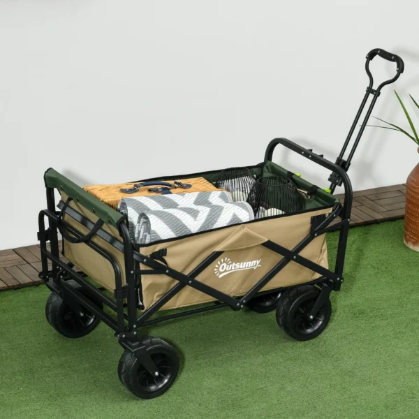Opvouwbare bolderkar met handvat, strandkar tuinkar tot 100 kg belastbaar, oxford materiaal in khaki 2