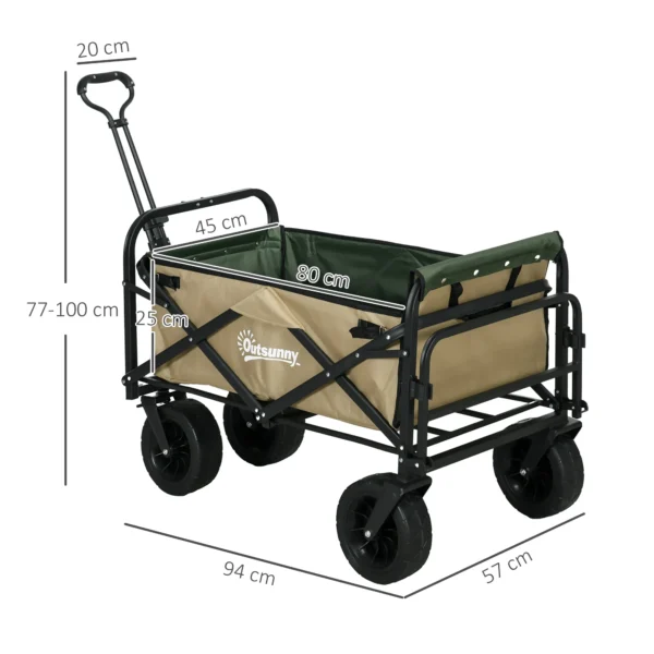 Opvouwbare bolderkar met handvat, strandkar tuinkar tot 100 kg belastbaar, oxford materiaal in khaki 4