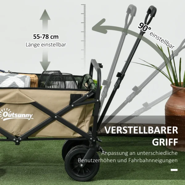 Opvouwbare bolderkar met handvat, strandkar tuinkar tot 100 kg belastbaar, oxford materiaal in khaki 6