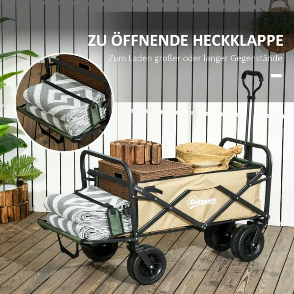 Opvouwbare bolderkar met handvat, strandkar tuinkar tot 100 kg belastbaar, oxford materiaal in khaki 7