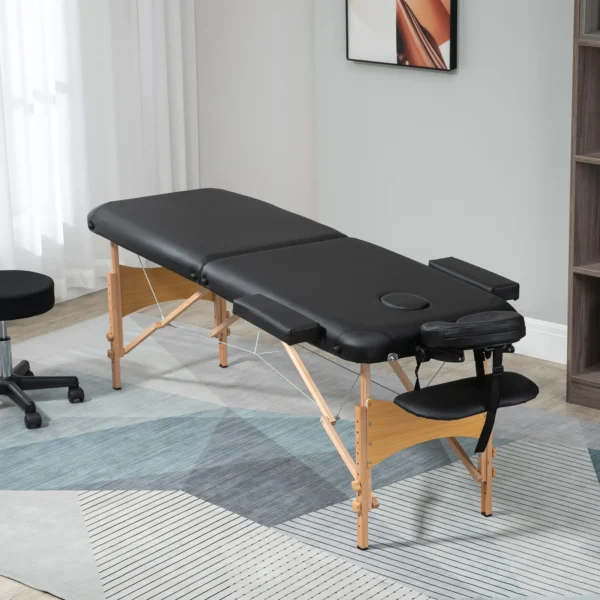Opvouwbare draagbare massagetafel met hoofdsteun, in hoogte verstelbaar, kunstleer & hout, zwart 2