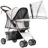 Opvouwbare hondenbuggy tot 20 kg met regenhoes, bekerhouder, netvenster, grijs 75x45x97cm voor wandelingen 1