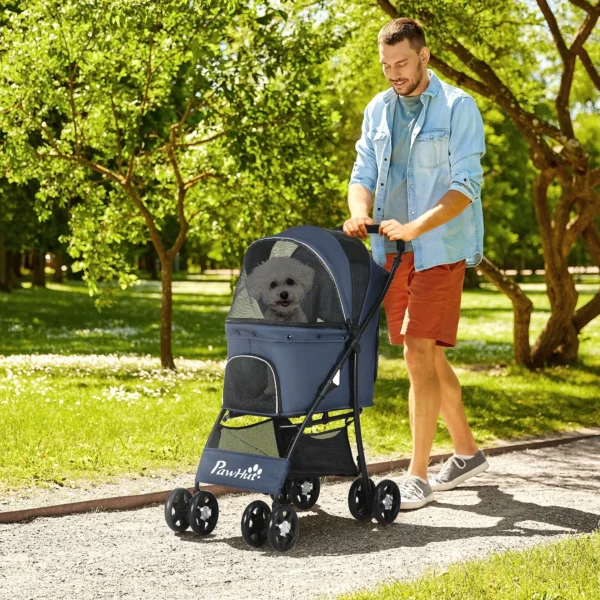 Opvouwbare hondenwagen met kussen 4 wielen netvenster voor kleine honden en katten 600d oxford materiaal 2