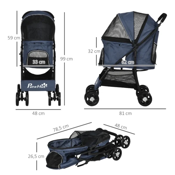 Opvouwbare hondenwagen met kussen 4 wielen netvenster voor kleine honden en katten 600d oxford materiaal 4