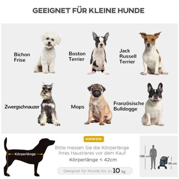 Opvouwbare hondenwagen met kussen 4 wielen netvenster voor kleine honden en katten 600d oxford materiaal 5