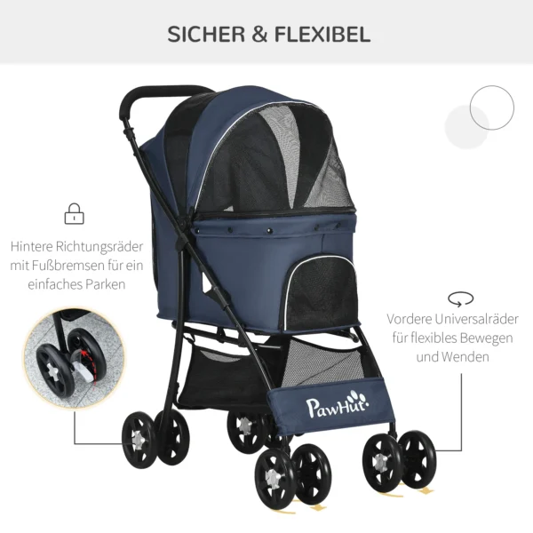 Opvouwbare hondenwagen met kussen 4 wielen netvenster voor kleine honden en katten 600d oxford materiaal 7