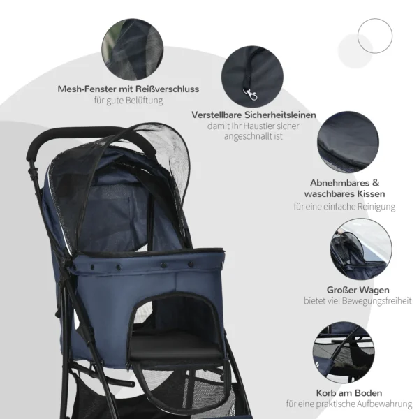 Opvouwbare hondenwagen met kussen 4 wielen netvenster voor kleine honden en katten 600d oxford materiaal 9