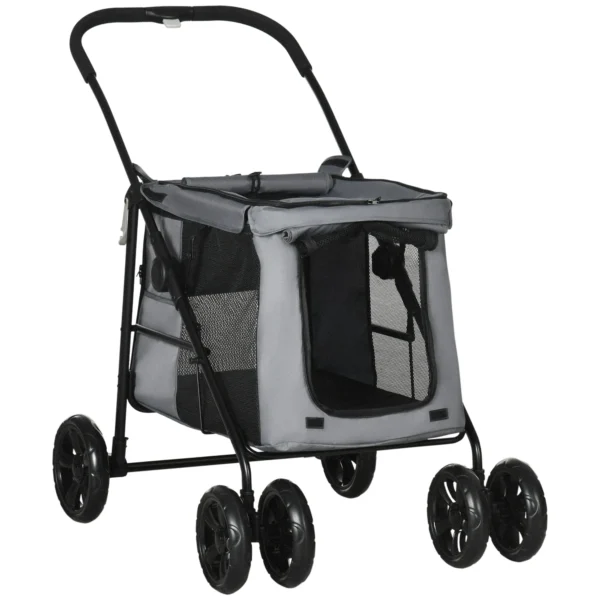 Opvouwbare hondenwagen met kussen voor honden en katten tot 20 kg, kattenwagen met netvenster van oxford stof in grijs zwart 1