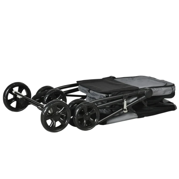 Opvouwbare hondenwagen met kussen voor honden en katten tot 20 kg, kattenwagen met netvenster van oxford stof in grijs zwart 9