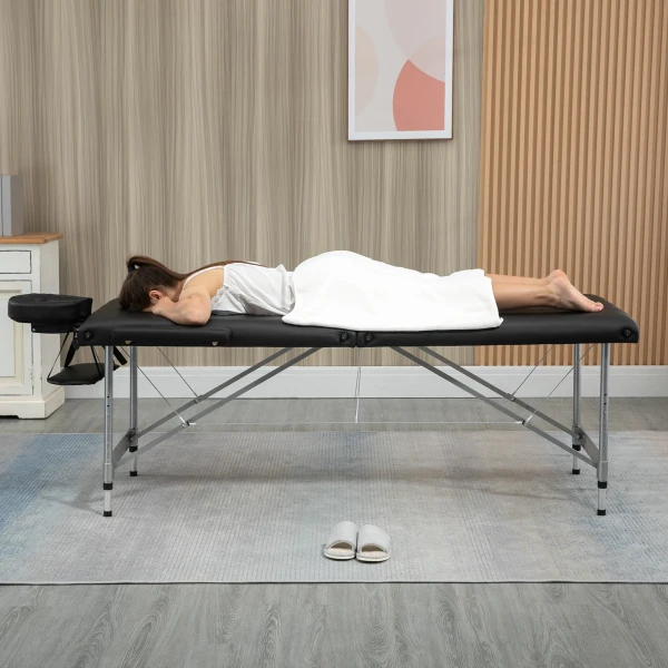 Opvouwbare massagetafel professionele 7 zone massagetafel, in hoogte verstelbaar, belastbaar tot 130kg, ideaal voor spa & salon, zwart 2