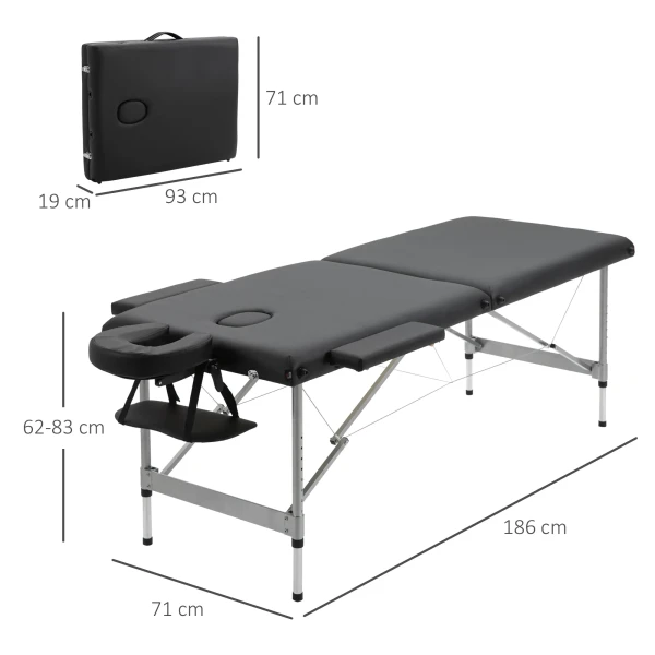 Opvouwbare massagetafel professionele 7 zone massagetafel, in hoogte verstelbaar, belastbaar tot 130kg, ideaal voor spa & salon, zwart 4