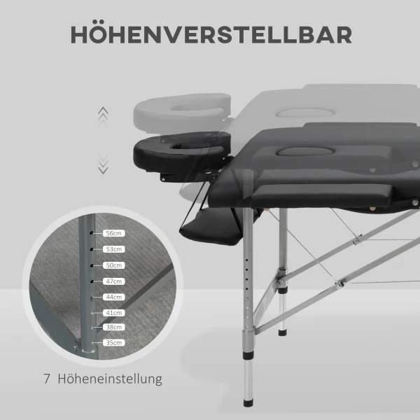Opvouwbare massagetafel professionele 7 zone massagetafel, in hoogte verstelbaar, belastbaar tot 130kg, ideaal voor spa & salon, zwart 5
